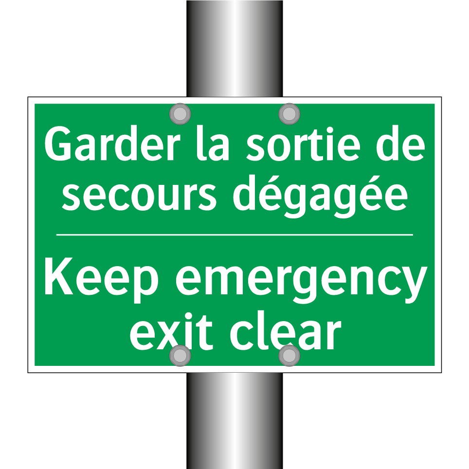 Garder la sortie de secours dégagée /.../ - Keep emergency exit clear