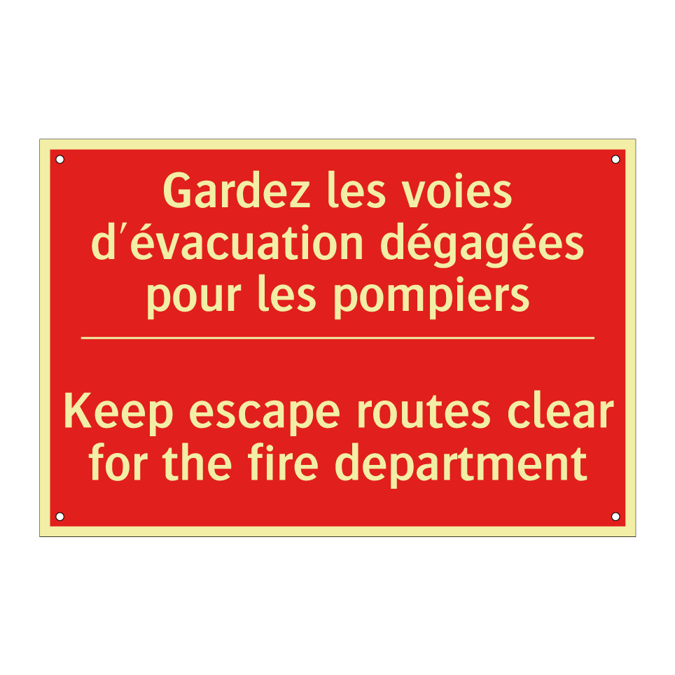 Gardez les voies d'évacuation /.../ - Keep escape routes clear for the /.../