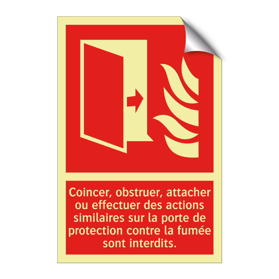 Coincer, obstruer, attacher ou effectuer des actions similaires sur la porte de protection contre la fumée sont interdits.