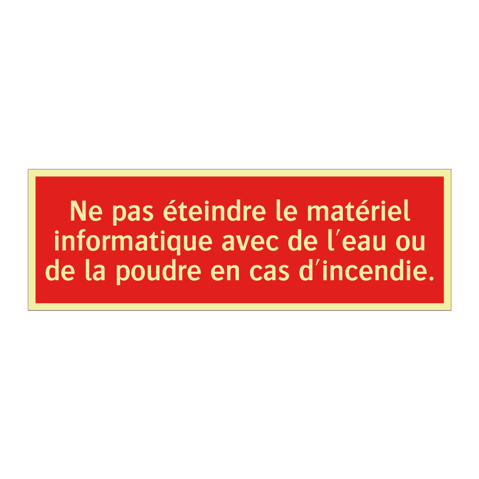 Ne pas éteindre le matériel informatique avec de l'eau ou de la poudre en cas d'incendie.