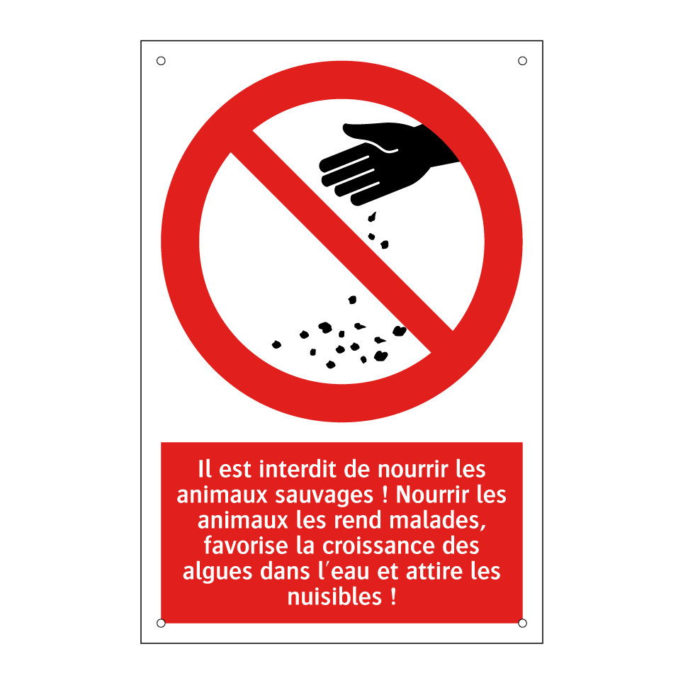 Il est interdit de nourrir les animaux sauvages ! Nourrir les animaux les rend malades, favorise la croissance des algues dans l'eau et attire les nuisibles !