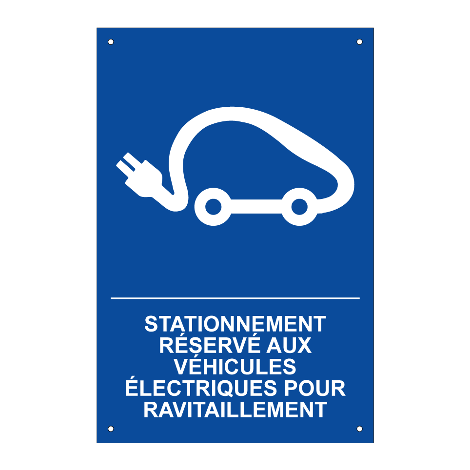 Stationnement réservé aux véhicules électriques pour ravitaillement.
