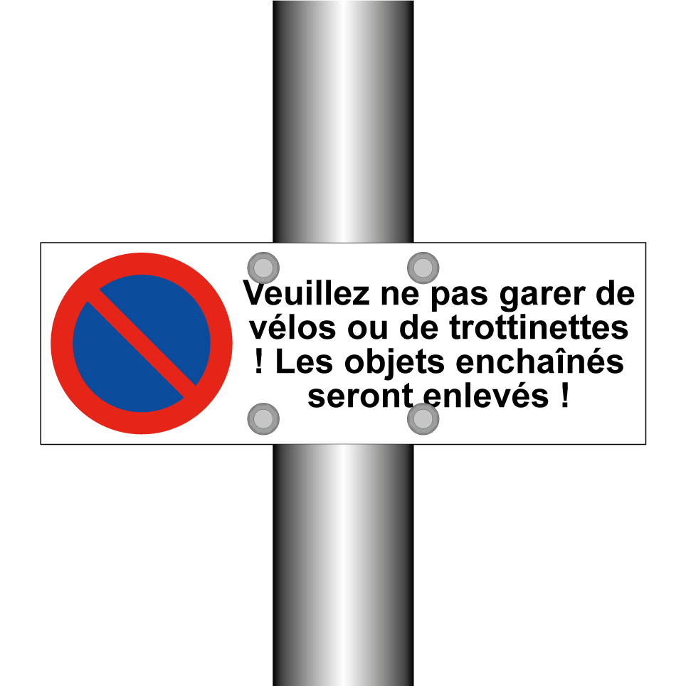 Veuillez ne pas garer de vélos ou de trottinettes ! Les objets enchaînés seront enlevés !