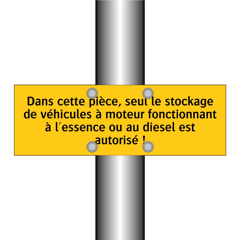 Dans cette pièce, seul le stockage de véhicules à moteur fonctionnant à l'essence ou au diesel est autorisé !