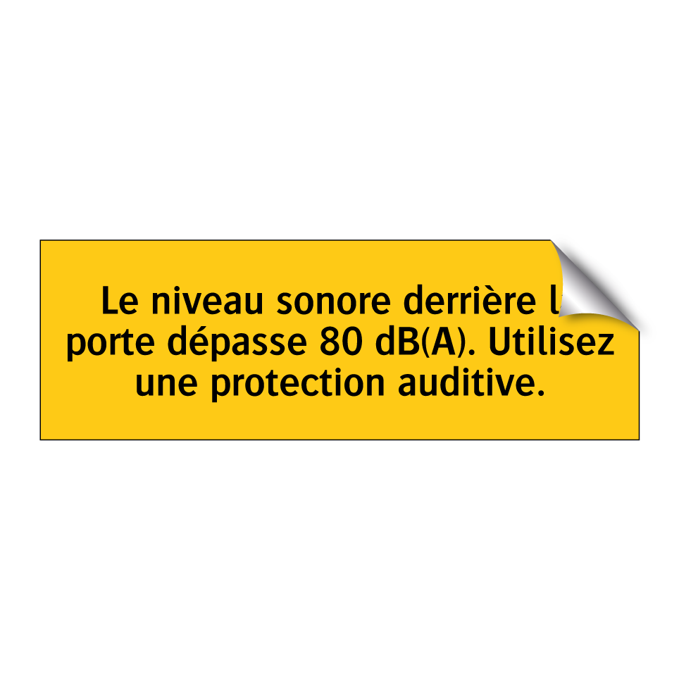 Le niveau sonore derrière la porte dépasse 80 dB(A). Utilisez une protection auditive
