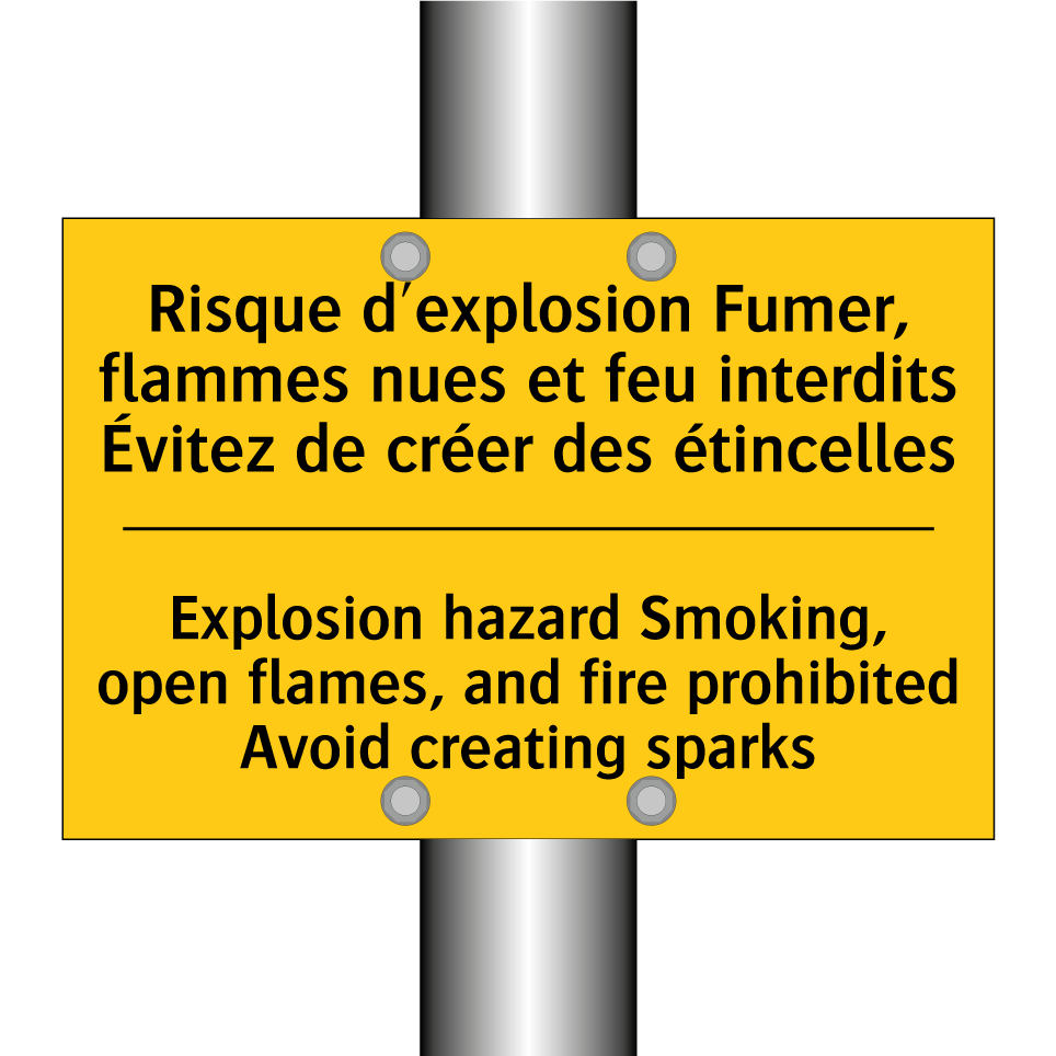 Risque d'explosion Fumer, flammes  /.../ - Explosion hazard Smoking, open  /.../