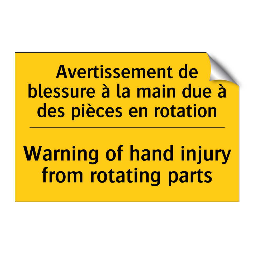Avertissement de blessure à la  /.../ - Warning of hand injury from rotating  /.../