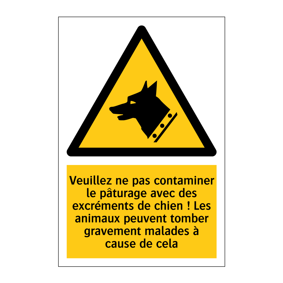 Veuillez ne pas contaminer le pâturage avec des excréments de chien ! Les animaux peuvent tomber gravement malades à cause de cela