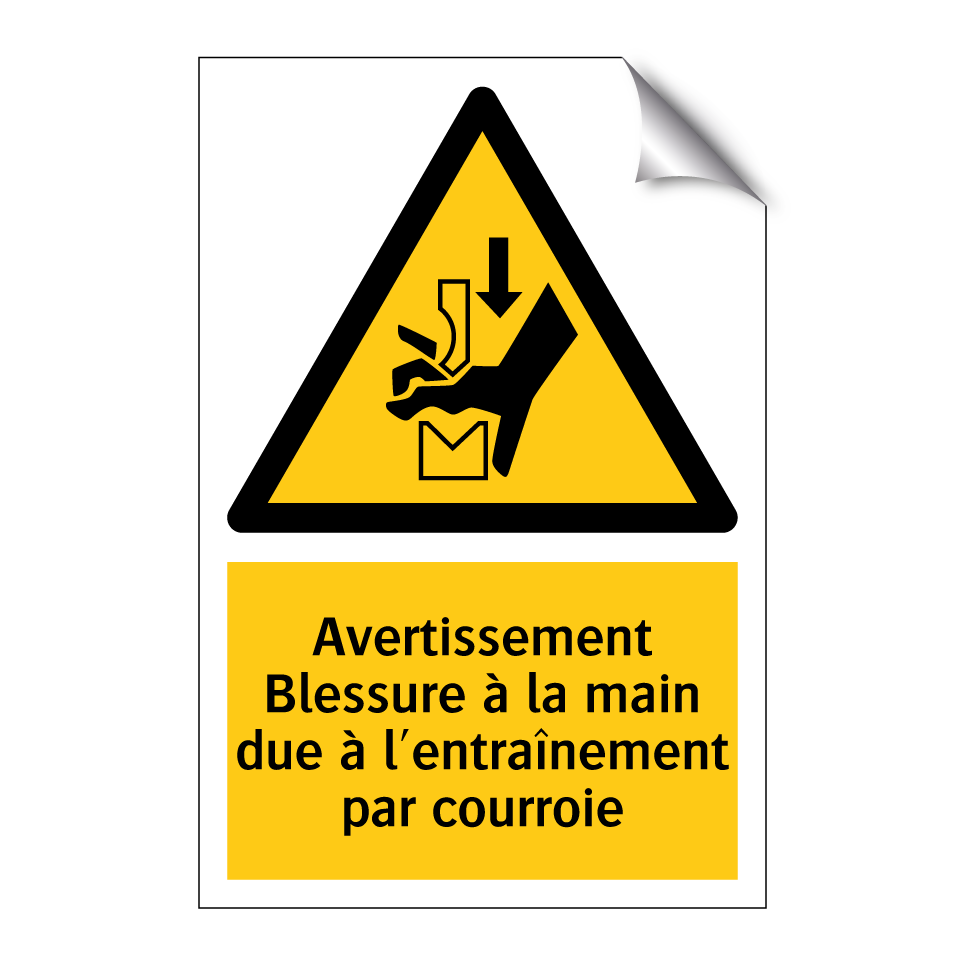 Avertissement Blessure à la main due à l'entraînement par courroie