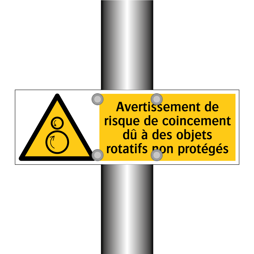 Avertissement de risque de coincement dû à des objets rotatifs non protégés