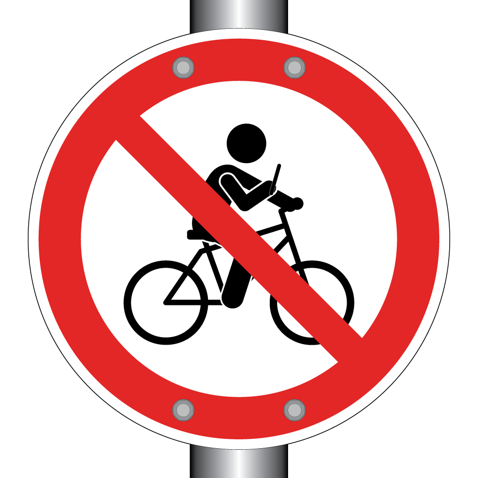 Prohibido andar en bicicleta mientras se usa el teléfono